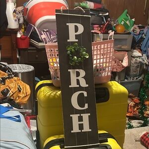 Black Porch Sign with Green Wreath